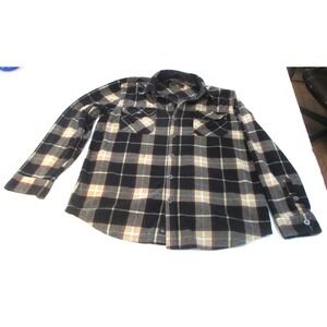 Freedom Foundry Mens XL Flannel Plaid Button Up Shirt Jacket Beige Black Red